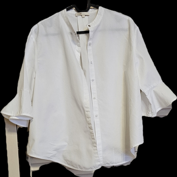 MAJE CHARLYZ fluted sleeve cotton poplin white shirt ,Sz.2  V-BL - Picture 3 of 14